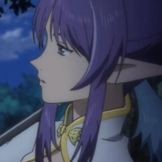 a screenshot of judith from the tales of vesperia opening, looking into the distance with her spear on her shoulder